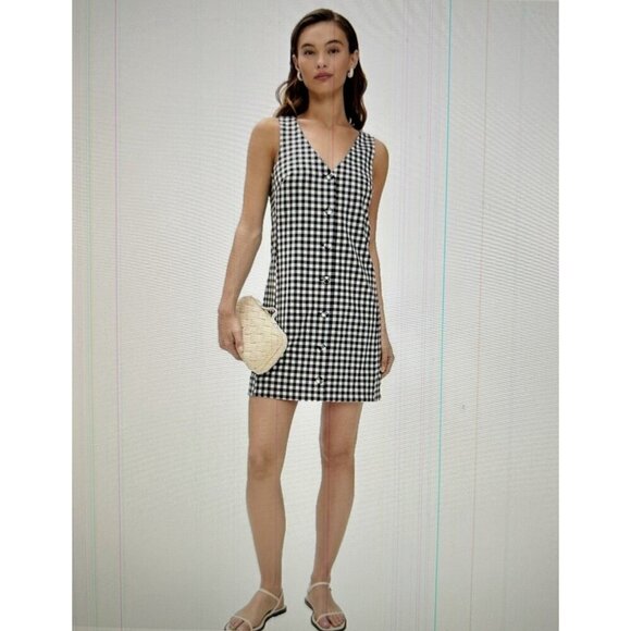 Madewell $148 V-Neck Mini Vest Dress, Black & White Checkered Gingham, Sz 10 - Picture 1 of 13